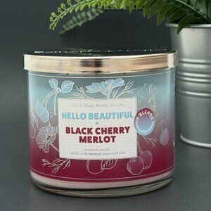 BBW Hello Beautiful + Black Cherry Merlot Bath & Body Works 3 Wick Candle